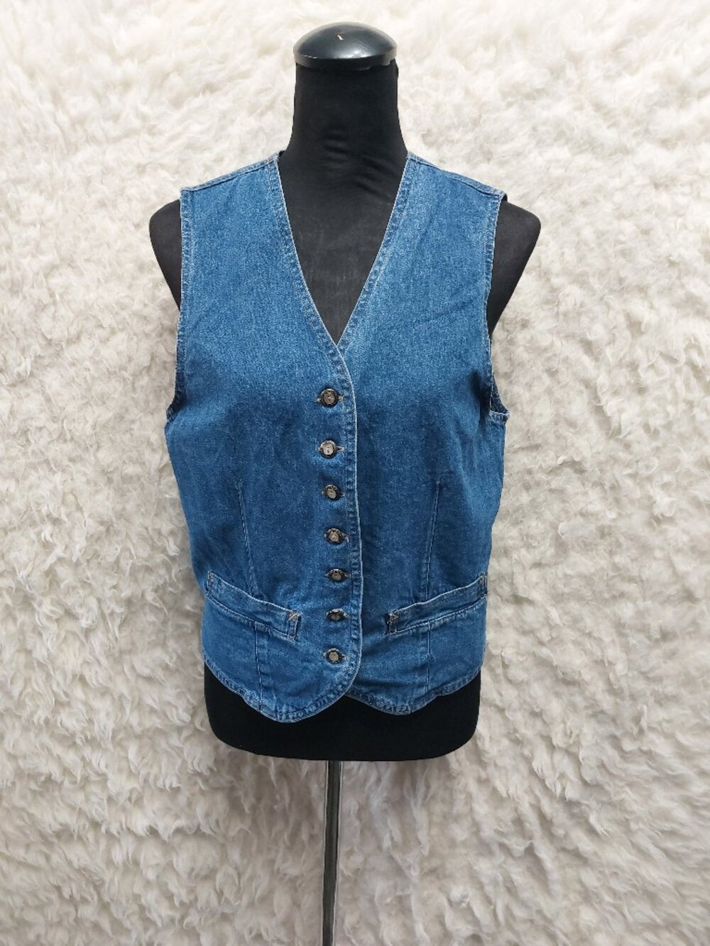 Vintage CHEROKEE Womens Blue Denim Pockets Vest Size S